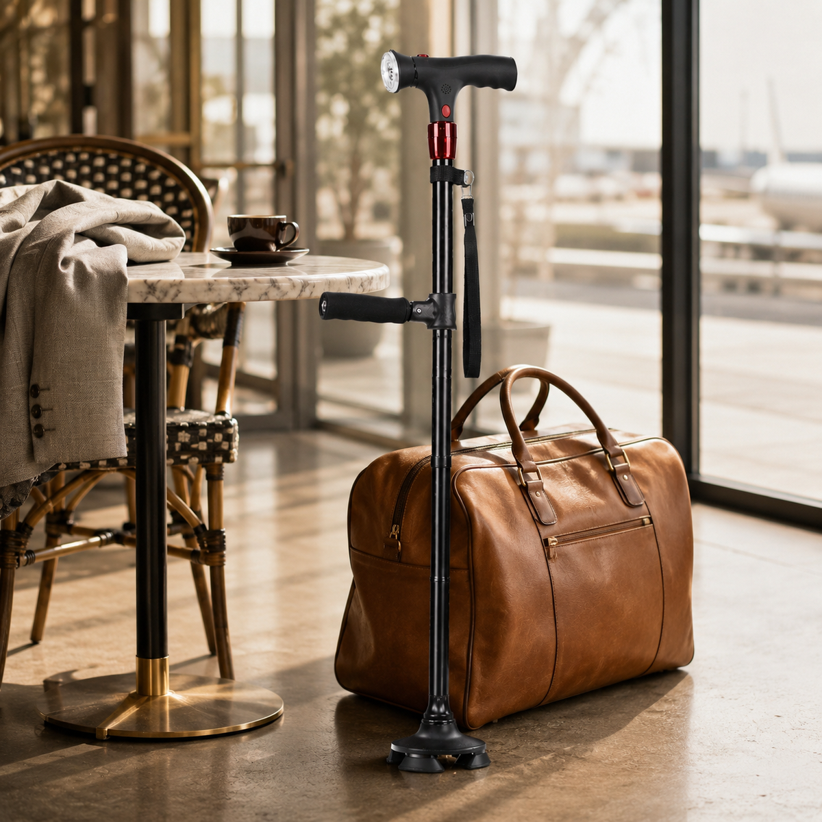 Foldable Walking Cane with LED Light, Lightweight Trekking Pole