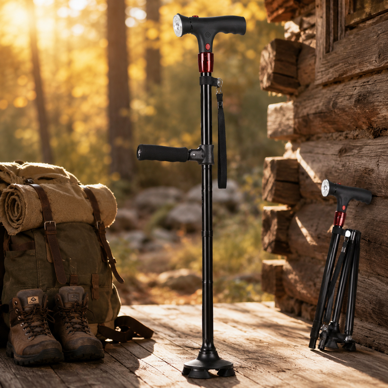 Foldable Walking Cane with LED Light, Lightweight Trekking Pole