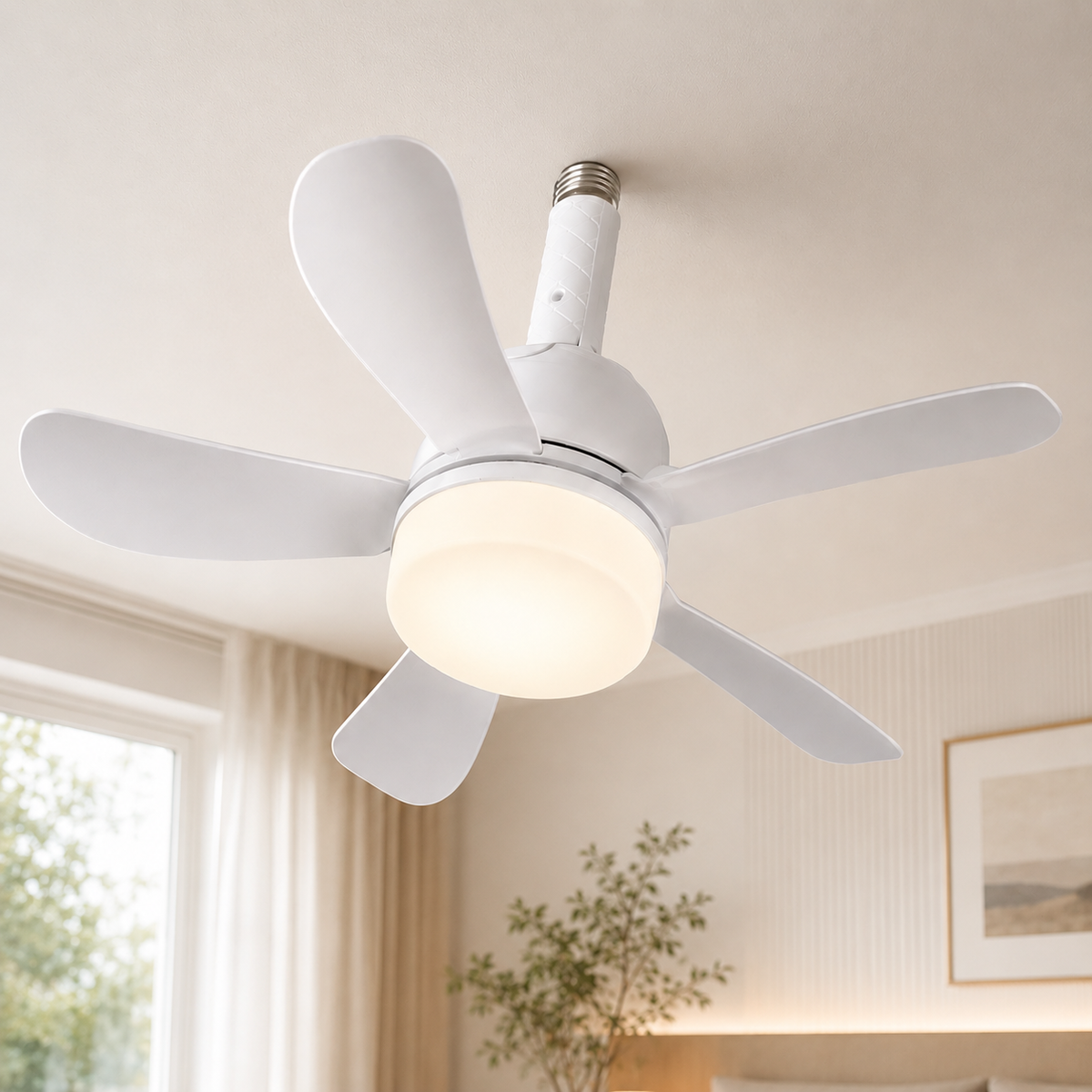 Light Socket Ceiling Fan with Dimmable LED and Remote