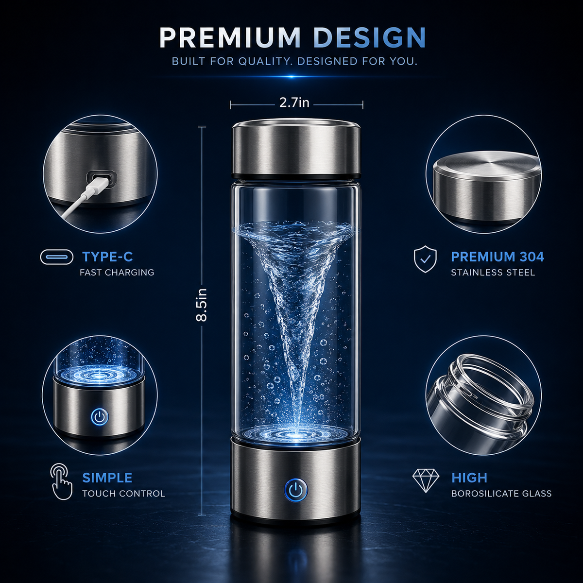 Hydrogen Water Bottle, Portable Rechargeable Generator