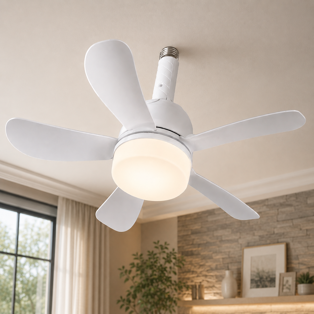Light Socket Ceiling Fan with Dimmable LED and Remote