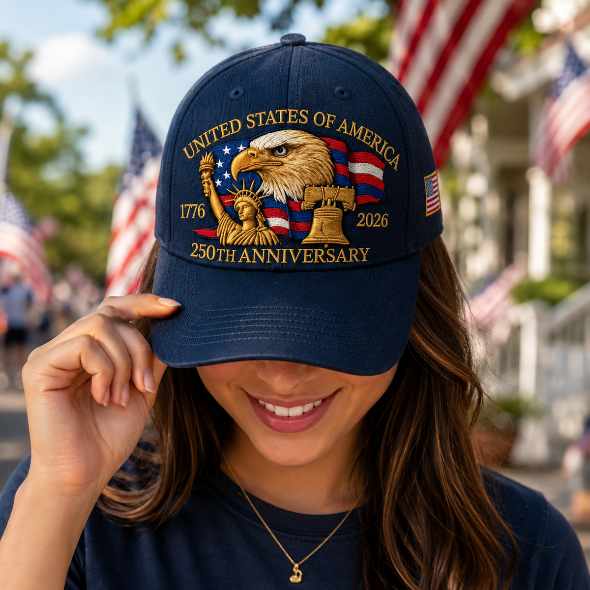 Patriotic American Cap, Embroidered Eagle Design