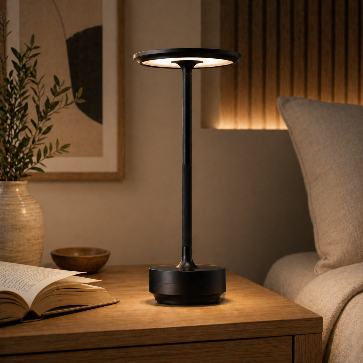 Yifare EcoLume Lamp, Cordless LED Touch Table Lamp, 3 Brightness Levels Rechargeable Bedside Light, Modern Decor, Gift for Her