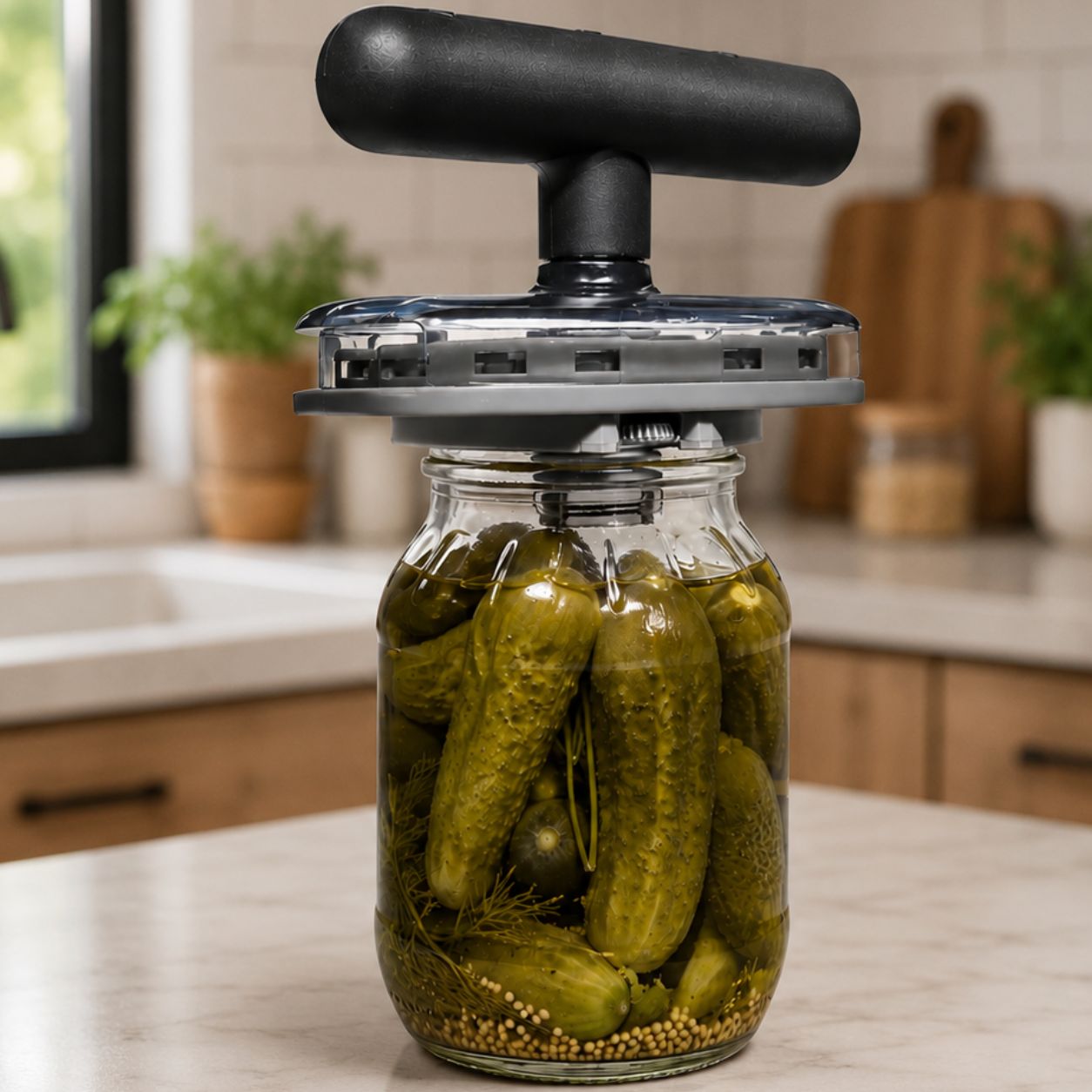Adjustable Jar Opener with Wooden Handle, Manual Lid Twister